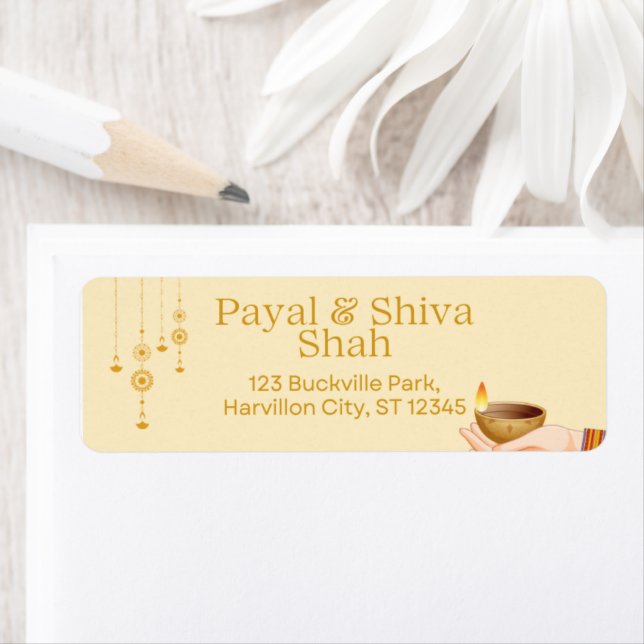 Hindu Diya Diwali Adresse de retour Étiquettes (En situation)