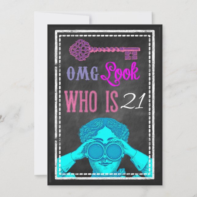 Hip Chalkboard Retro 21e anniversaire Invitations  (Devant)