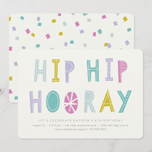 Hip Hip Hooray Anniversaire Invitation - Lime (Devant / Derrière)