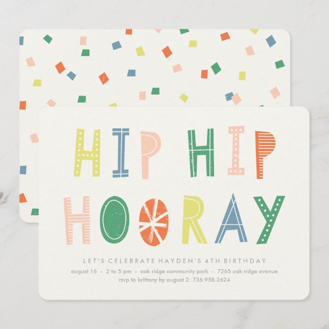 Hip Hip Hooray Invitation Anniversaire - Cobalt (Devant / Derrière)