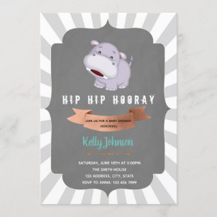 Hip hippo Houray Invitation baby shower
