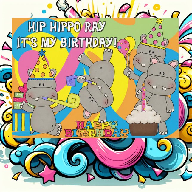 Hip Hippo Ray Personnalisé Anniversaire Invitation (Créateur téléchargé)