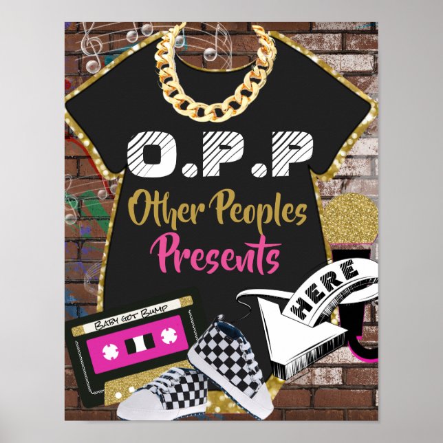 Hip hop O.P.P Retro 90's Pink|Gold Tableau Cadeau  (Devant)