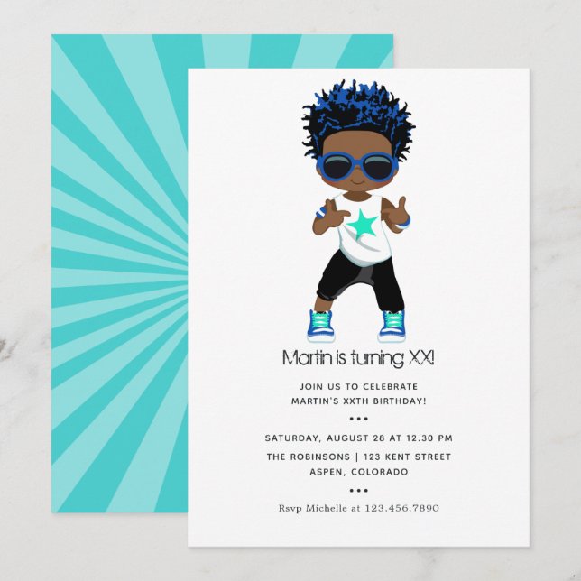 Hip hop thème Boy Birthday Invitation (Devant / Derrière)