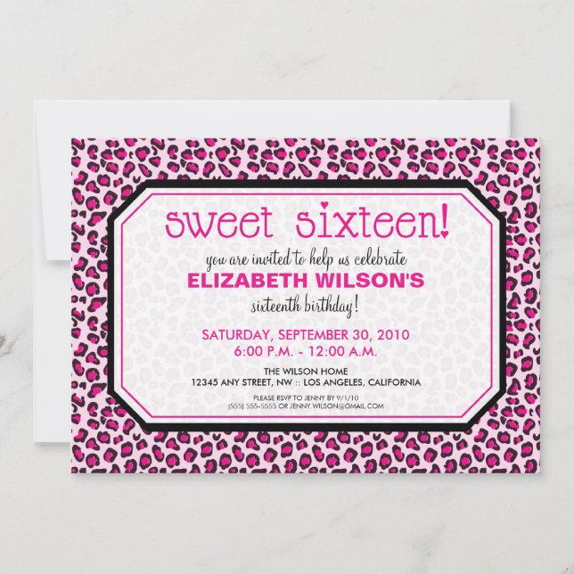 Hip Leopard Sweet 16 Invitation de fête d'annivers (Devant)