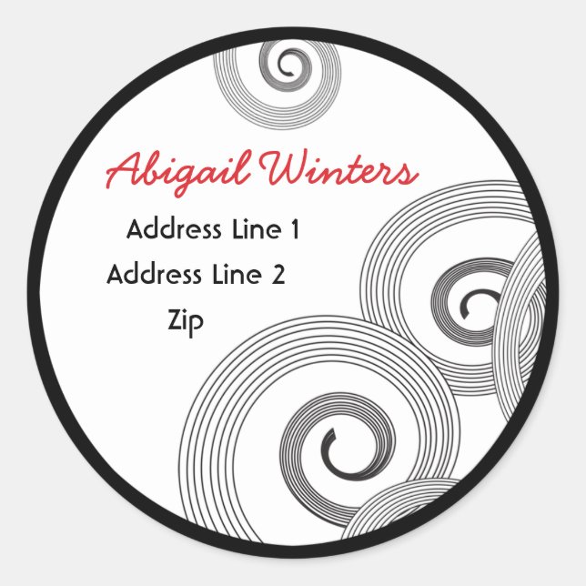 Hip Retro Black Swirl et Étiquette de adresse roug (Devant)