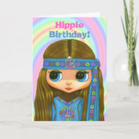 Hippie Anniversaire ! Carte de poupée fille Hippie