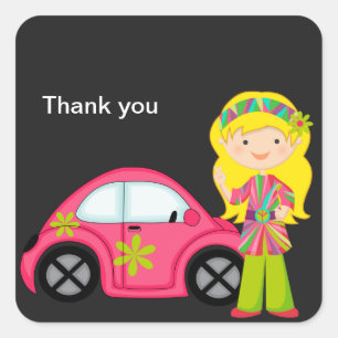 Hippie fille avec Ho rose buggy Sticker