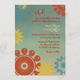 Hippie Flowers Vintage Wedding Invitation 5x7