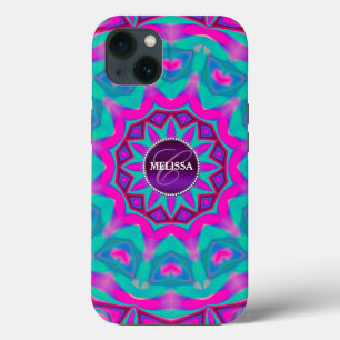 Hippie Love Pink Aqua Nom personnalisé Coque