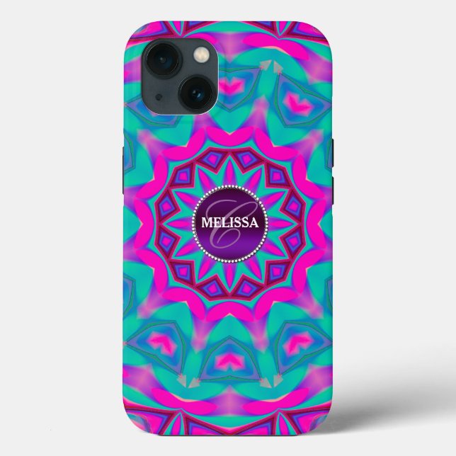 Hippie Love Pink Aqua Nom personnalisé Coque (Verso)
