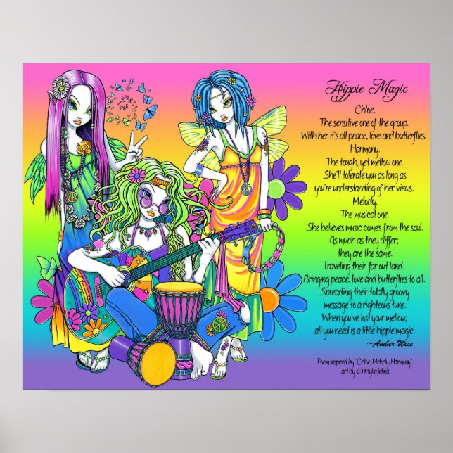 Hippie Magic Arc-en-ciel Poster de poésie Fées mus (Devant)