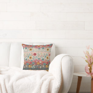 Hippie rétro : Coussin d'accents floraux rouges