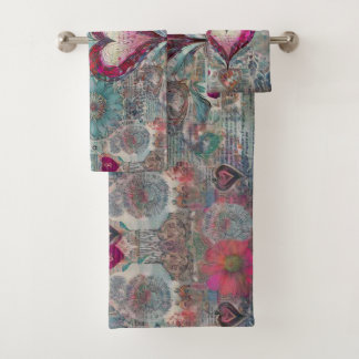 Hippie rétro : Ensemble de serviettes de coeur ros