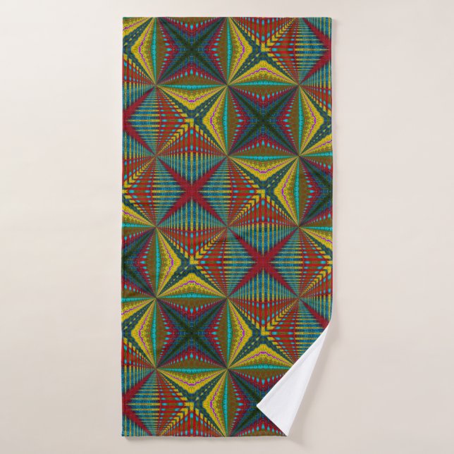 Hippie Rouge Bleu Jaune Vert Ethnique Trippy Terre (Serviette de bain)