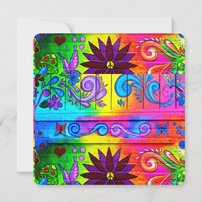 hippie super couleur rétro carte d'invitation (Devant)