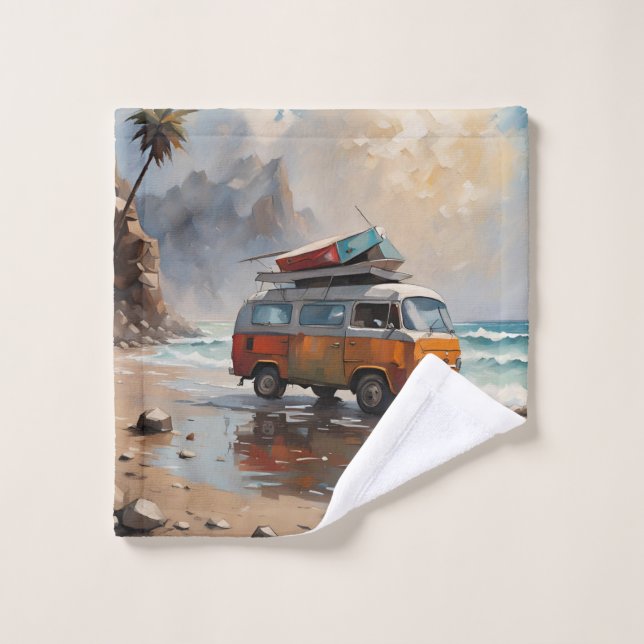 Hippie Van Seascape Voyageur Mood Art (Gant de toilette)