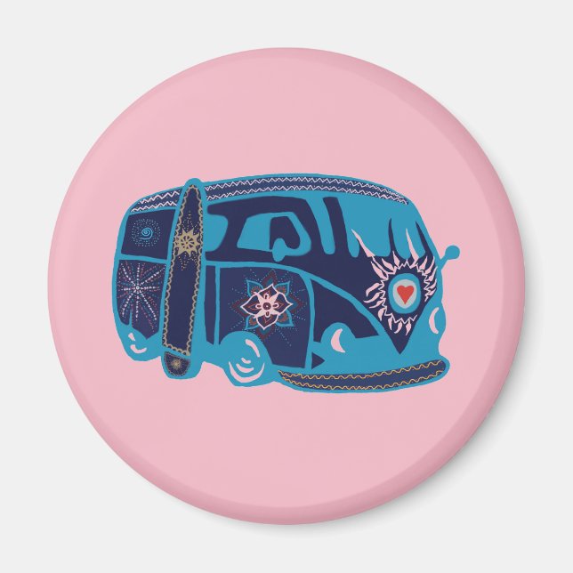 Hippie Van Standard, Aimant Rond De 5,7 Cm (Devant)
