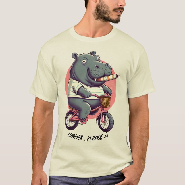 Hippo à vélo "Plus clair, s'il vous plaît" T-shirt (Devant)