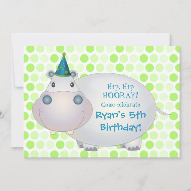 Hippo Anniversaire Fête Invitation (Devant)