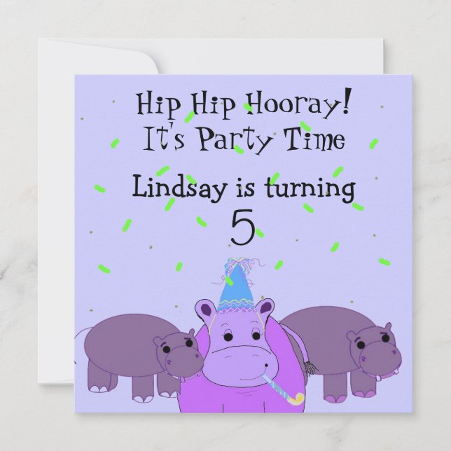 Hippo Anniversaire Fête Invitation (Devant)