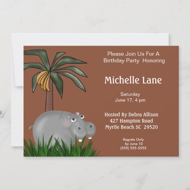 Hippo Anniversaire Invitations (Devant)
