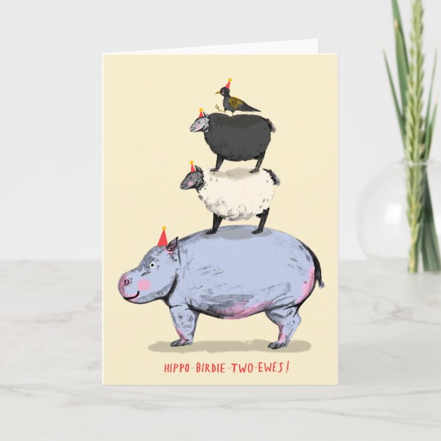 Hippo, Birdie, Deux Oeufs ! Carte d'anniversaire (Devant)