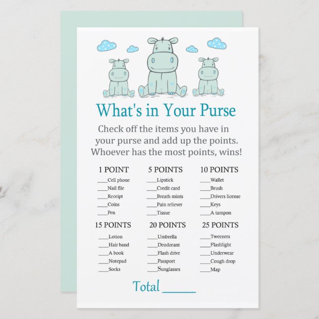 Hippo bleu Qu'y a-t-il dans votre sac à main (Devant / Derrière)