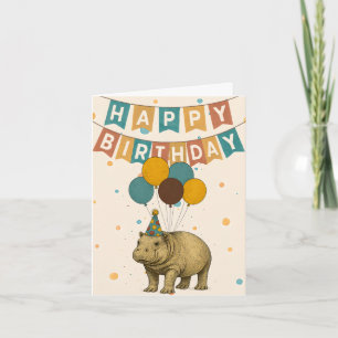 Hippo carte d'anniversaire - animal mignon avec ba