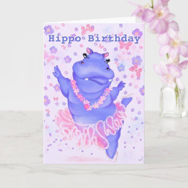 Hippo Carte d'anniversaire Ballet Dancer Hippo Vot (Orchidée)