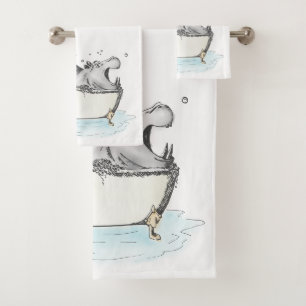 Hippo dans le bain amusant Illustration aquarelle