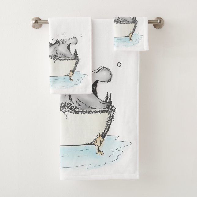 Hippo dans le bain amusant Illustration aquarelle (En situation)