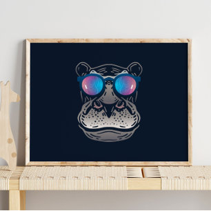 Hippo drôle Avec Impression murale de lunettes d