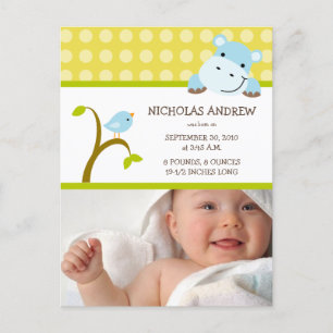 Hippo et Birdie Baby Boy Faire-part de naissance