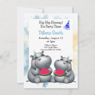 Hippo fête d'anniversaire Watermelon Invitation