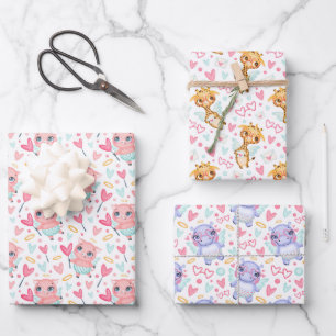 Hippo Giraffe Pig Love Wrapping Papier ensemble de