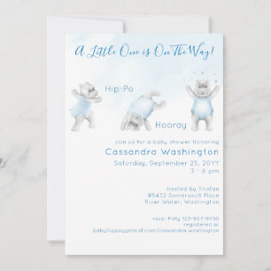 Hippo Hooray Somersault Baby Boy Shoy Invitation