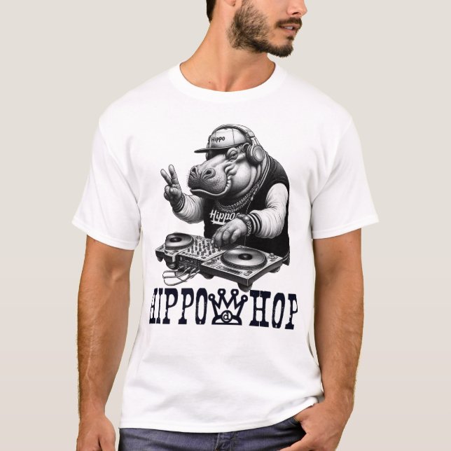 Hippo Hop DJ - Funny Hip-Hop Hippo T-Shirt (Devant)