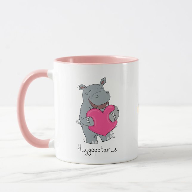 Hippo Hugs Valentine's Day Café ou Thé Mug (Gauche)