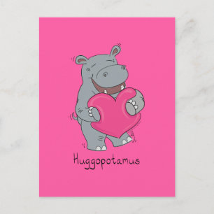 Hippo Hugs Valentine's Day Carte postale rose