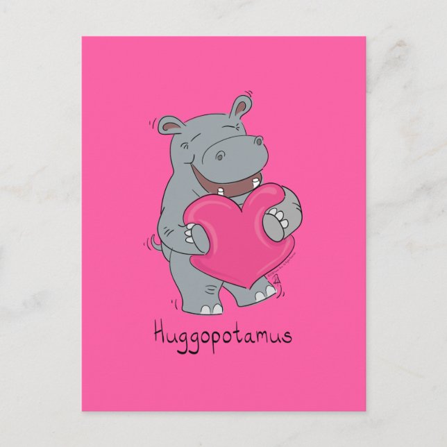 Hippo Hugs Valentine's Day Carte postale rose (Devant)