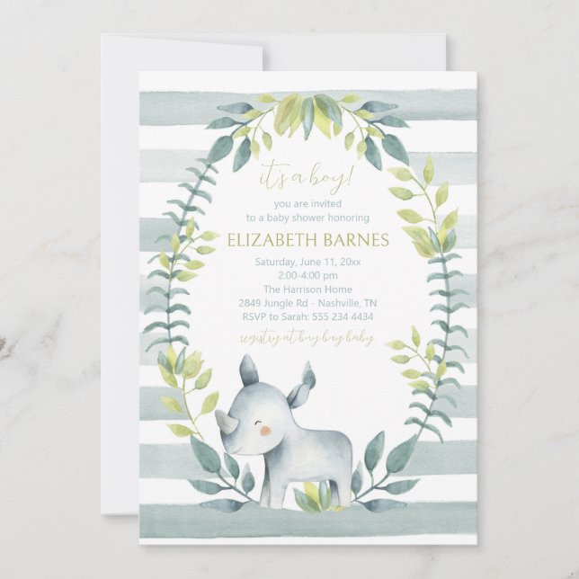 Hippo Jungle Animaux Baby shower Invitation (Devant)