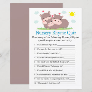 Hippo Nursery Rhyme Quiz jeu de baby shower