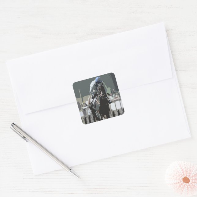 Hippocampe Avec Jockey Dans Stickers Bleus (Enveloppe)