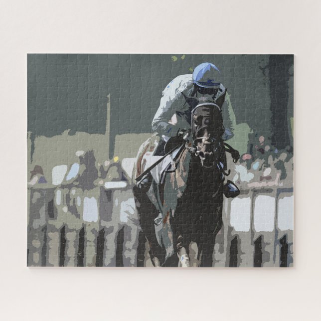 Hippocampe Avec Jockey En Puzzle Bleu (Horizontal)