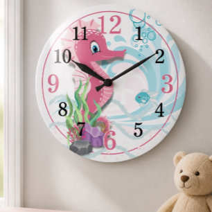 Hippocampe bébé Horloge murale rose pour chambre