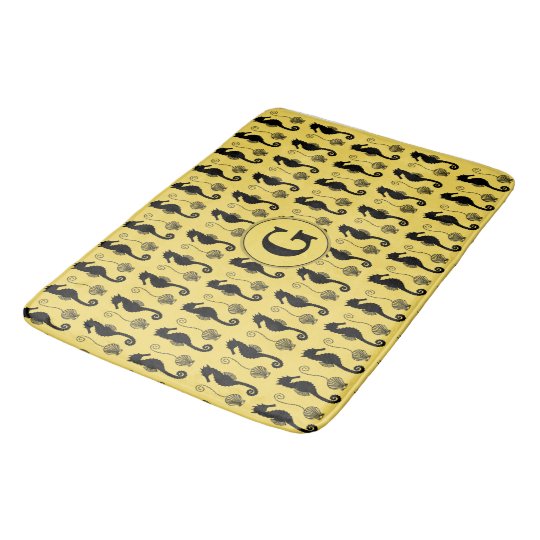 Hippocampe et motif de Shell avec le monogramme Tapis De Bain