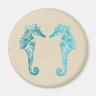 Hippocampe mandala art Aimant Rond