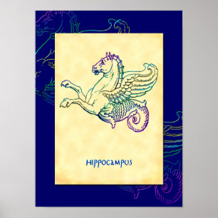 Hippocampus Grec Cheval de mer Poster d'Art Vintag