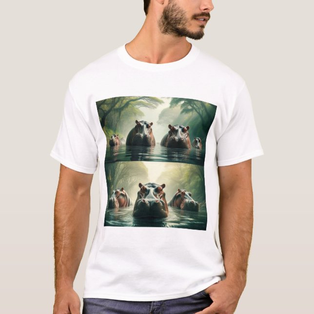 Hippopotame élégant Imprimer T-shirt (Devant)